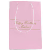 Sac Cadeau Moyen Happy Birthday Script Name Powder Pink Gold (Devant)
