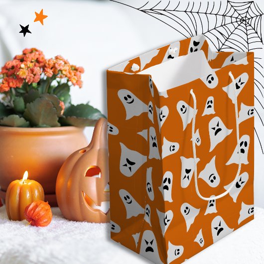 Sac Cadeau Moyen Happy Halloween mignon fantôme avec arrière - plan
