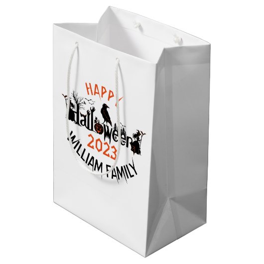 Sac Cadeau Moyen Happy Halloween Noir Concept Typographie Design (Dos Angle)
