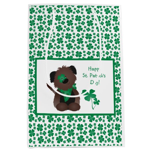 Sac Cadeau Moyen Happy Jour de la Saint Patrick Chien quatre feuill (Devant)