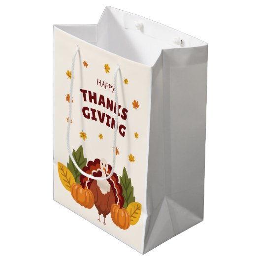 Sac Cadeau Moyen Happy Thanksgiving Autumn Pumpkin (Devant Angle)