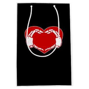 Sac Cadeau Moyen Heart Skeleton mains gothique Valentine Rouge clas
