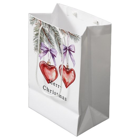 Sac Cadeau Moyen Hearts Trees Red Purple Bows Christmas (Devant Angle)
