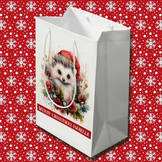 Sac Cadeau Moyen Hedgehog Ajouter Nom du récipiendaire Noël mignon
