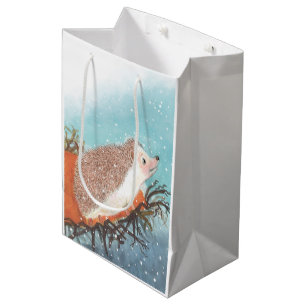Sac Cadeau Moyen Hérisson et premiers flocons de neige