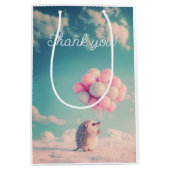 Sac Cadeau Moyen Hérisson mignon avec ballons d'anniversaire, perso (Devant)