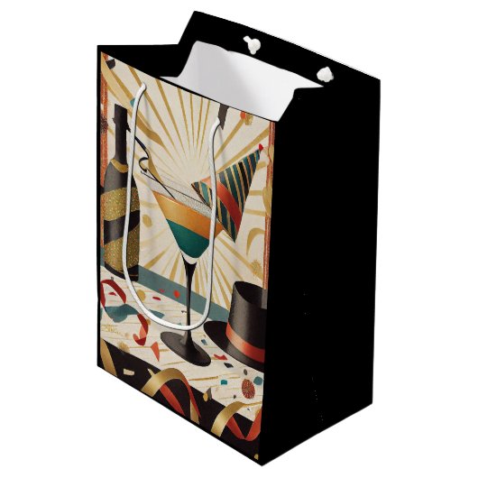 Sac Cadeau Moyen Heure Cocktail Mi-Siècle - Nouvel An (Devant Angle)