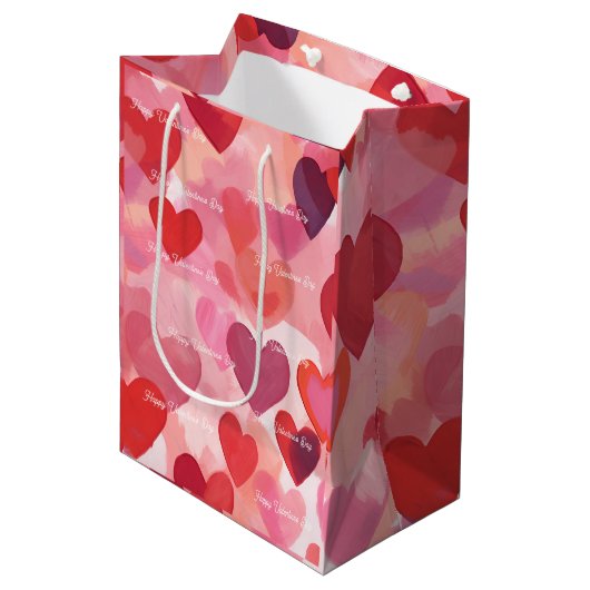 Sac Cadeau Moyen Heureuse Sainte-Valentin d'amour rose filigrane (Devant Angle)