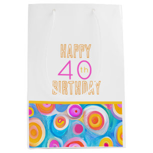 Sac Cadeau Moyen HEUREUX 40E ANNIVERSAIRE Art Moderne Colorful Fun