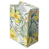 Sac Cadeau Moyen Hibiscus Floral Jaune Tropical pour Mariage (Devant Angle)