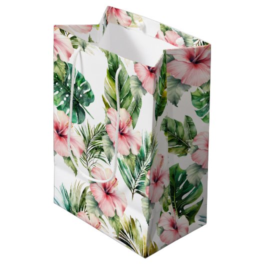 Sac Cadeau Moyen Hibiscus rose tropical (Devant Angle)