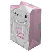 Sac Cadeau Moyen Hippo Baby shower rose (Devant Angle)