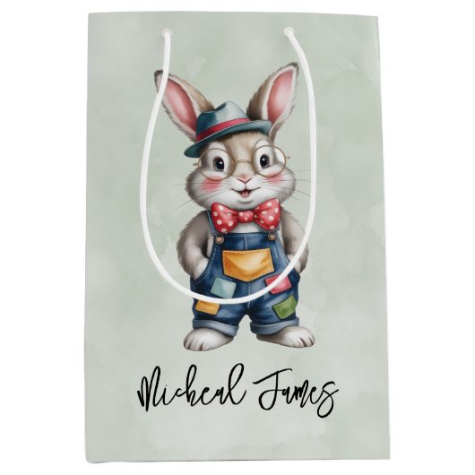 Sac Cadeau Moyen Hipster Bunny Boy Baby Shower (Devant)