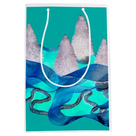 Sac Cadeau Moyen Hiver blanc Noël arbres élégants (Devant)