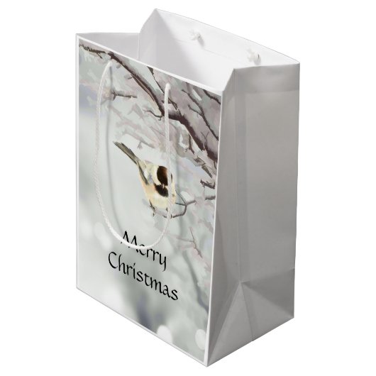 Sac Cadeau Moyen hiver Frosty Tree Chickadee Bird Noël (Dos Angle)