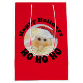 Sac Cadeau Moyen Ho Ho Ho Santa Claus Face Mignonne Noël Rouge (Dos)