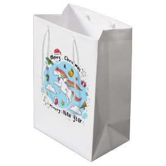 Sac Cadeau Moyen Holiday Blessings Unicorn Christmas Gift Bags