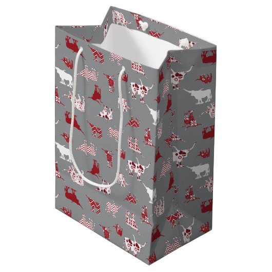 Sac Cadeau Moyen Holiday Red Patterned Longhorns Pattern (Devant Angle)