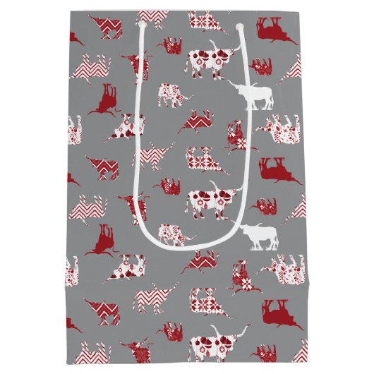Sac Cadeau Moyen Holiday Red Patterned Longhorns Pattern (Dos)