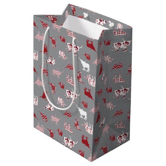 Sac Cadeau Moyen Holiday Red Patterned Longhorns Pattern (Dos Angle)