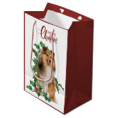 Sac Cadeau Moyen Holly Red Berry Shetland Sheepdog Noël (Devant Angle)