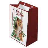 Sac Cadeau Moyen Holly Red Berry Shetland Sheepdog Noël (Dos Angle)