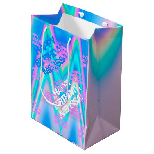 Sac Cadeau Moyen Hologramme Holographique Holographique Personnalis (Devant Angle)