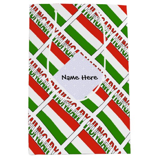 Sac Cadeau Moyen Hongrie Hongroise Drapeau Carrelé Noir Personnalis (Devant)