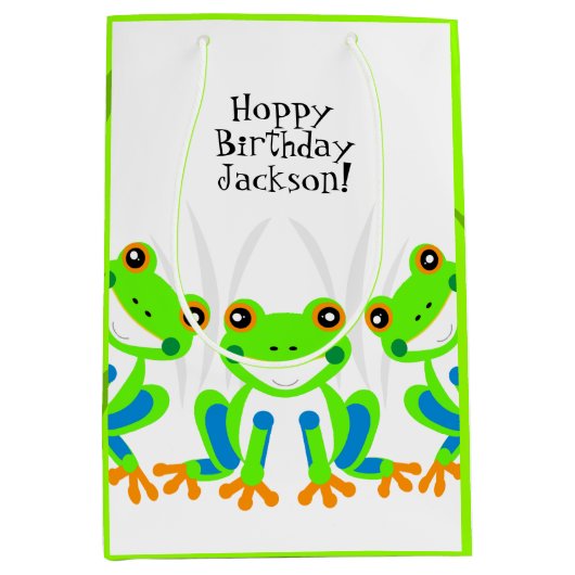 Sac Cadeau Moyen Hoppy Birthday ! Grenouilles vert mignonnes dans l (Devant)