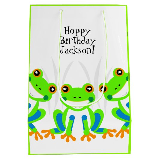 Sac Cadeau Moyen Hoppy Birthday ! Grenouilles vert mignonnes dans l (Dos)