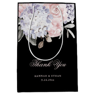 Sac Cadeau Moyen Hortensia vintage d'aquarelle sur le noir
