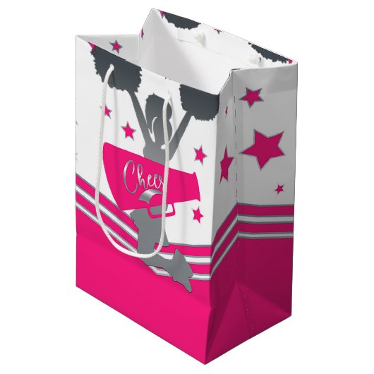 Sac Cadeau Moyen Hot Rose & White Stars Cheer Cheer Party (Devant Angle)