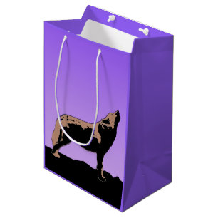 Sac Cadeau Moyen Howling Wolf at Sunset - Art faunique original