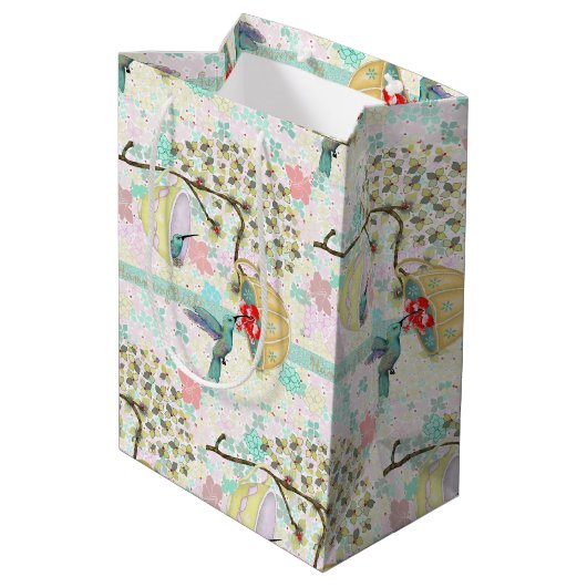 Sac Cadeau Moyen Hummingbirds Teacups Floral Spring Garden (Dos Angle)