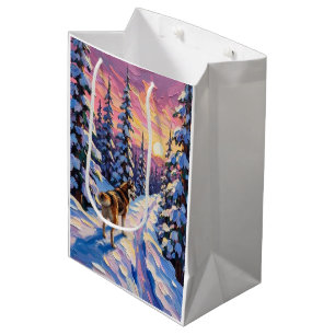Sac Cadeau Moyen Husky vintage sur le sentier forestier enneigé de 