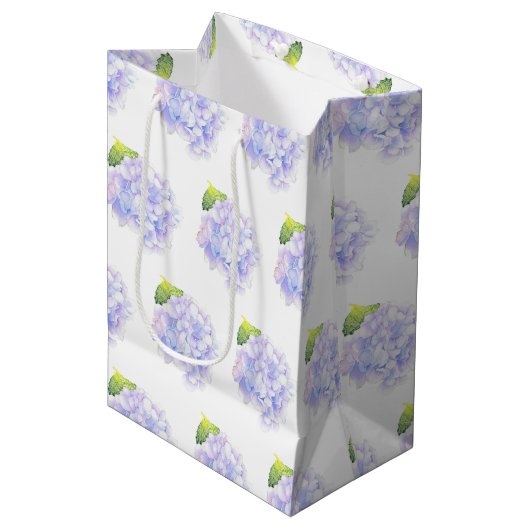 Sac Cadeau Moyen Hydrangea Aquarelle Vignette Motif (Devant Angle)