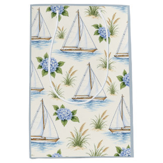 Sac Cadeau Moyen Hydrangea Bleue de Voilier des Hamptons Côtière