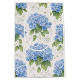 Sac Cadeau Moyen Hydrangea Floral Gift Bag | Elegant Blue Botanical