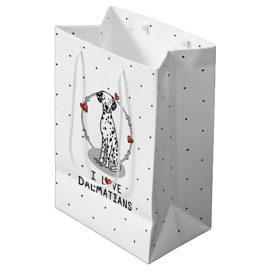 Sac Cadeau Moyen I Love Dalmatians (noir 1) Coeurs mignons (Devant Angle)