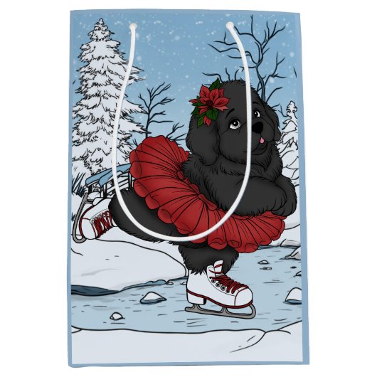 Sac Cadeau Moyen Icesking Terre-Neuve Puppy Winter Wonderland (Devant)