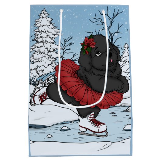 Sac Cadeau Moyen Icesking Terre-Neuve Puppy Winter Wonderland (Dos)