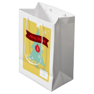 Sac Cadeau Moyen Icônes de Noël Monogrammées Or Noël 