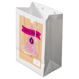 Sac Cadeau Moyen Icônes de Noël Monogrammées Rose de Noël 