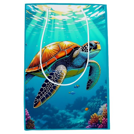 Sac Cadeau Moyen Illustration de la tortue de mer (Devant)