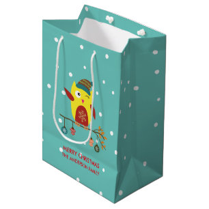 Sac Cadeau Moyen Illustration de Noël de la chouette d'hiver