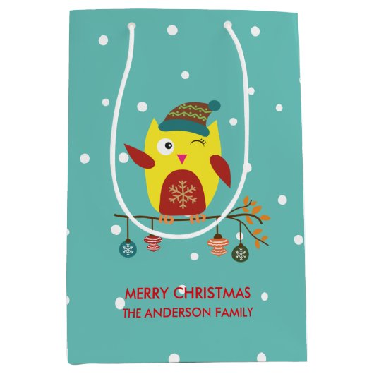 Sac Cadeau Moyen Illustration de Noël de la chouette d'hiver (Devant)