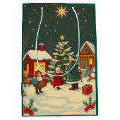Sac Cadeau Moyen Illustration de Noël Vintage (Devant)