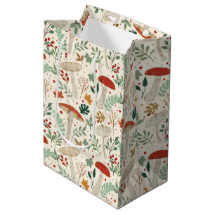 Sac Cadeau Moyen Illustration des champignons et des Feuilles de la
