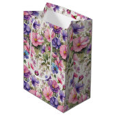 Sac Cadeau Moyen Illustration des fleurs pastel | Papier d'enrobage (Devant Angle)