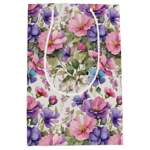 Sac Cadeau Moyen Illustration des fleurs pastel Papier d'enrobage